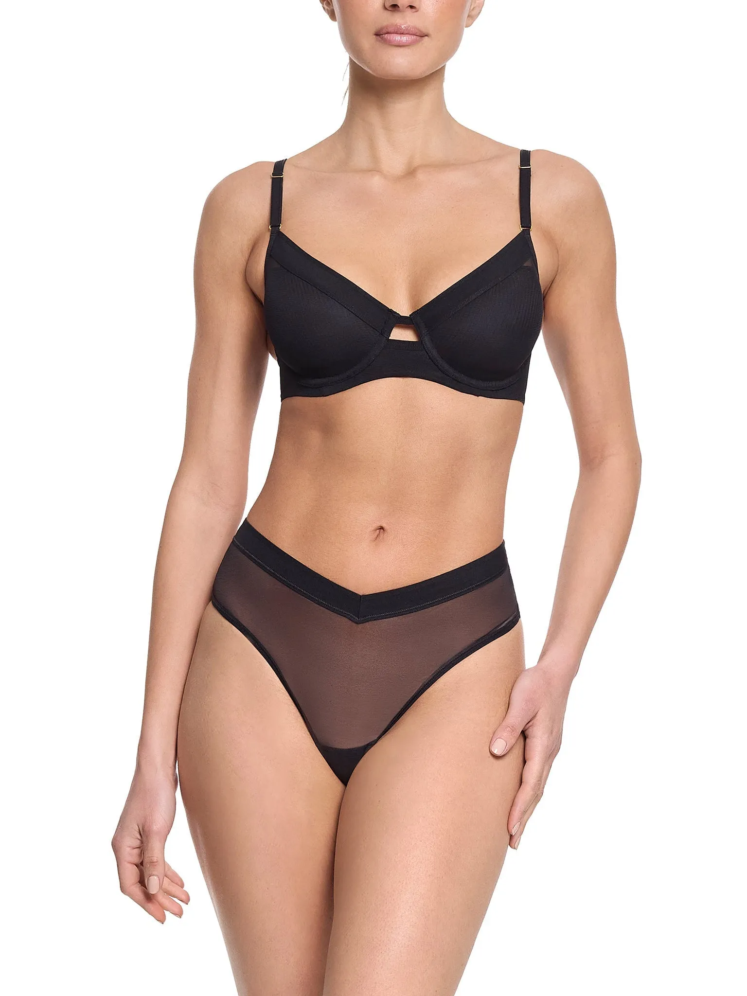 Lined Mesh Plunge Bra Black