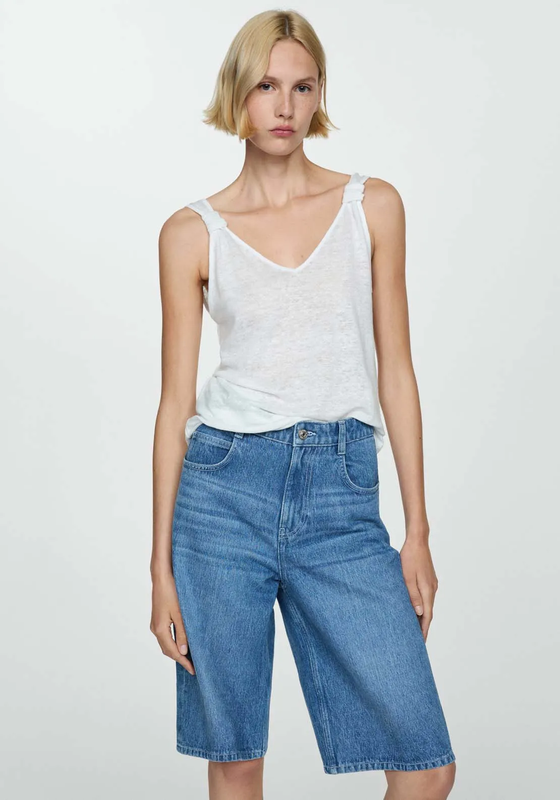 Linen top with knotted straps