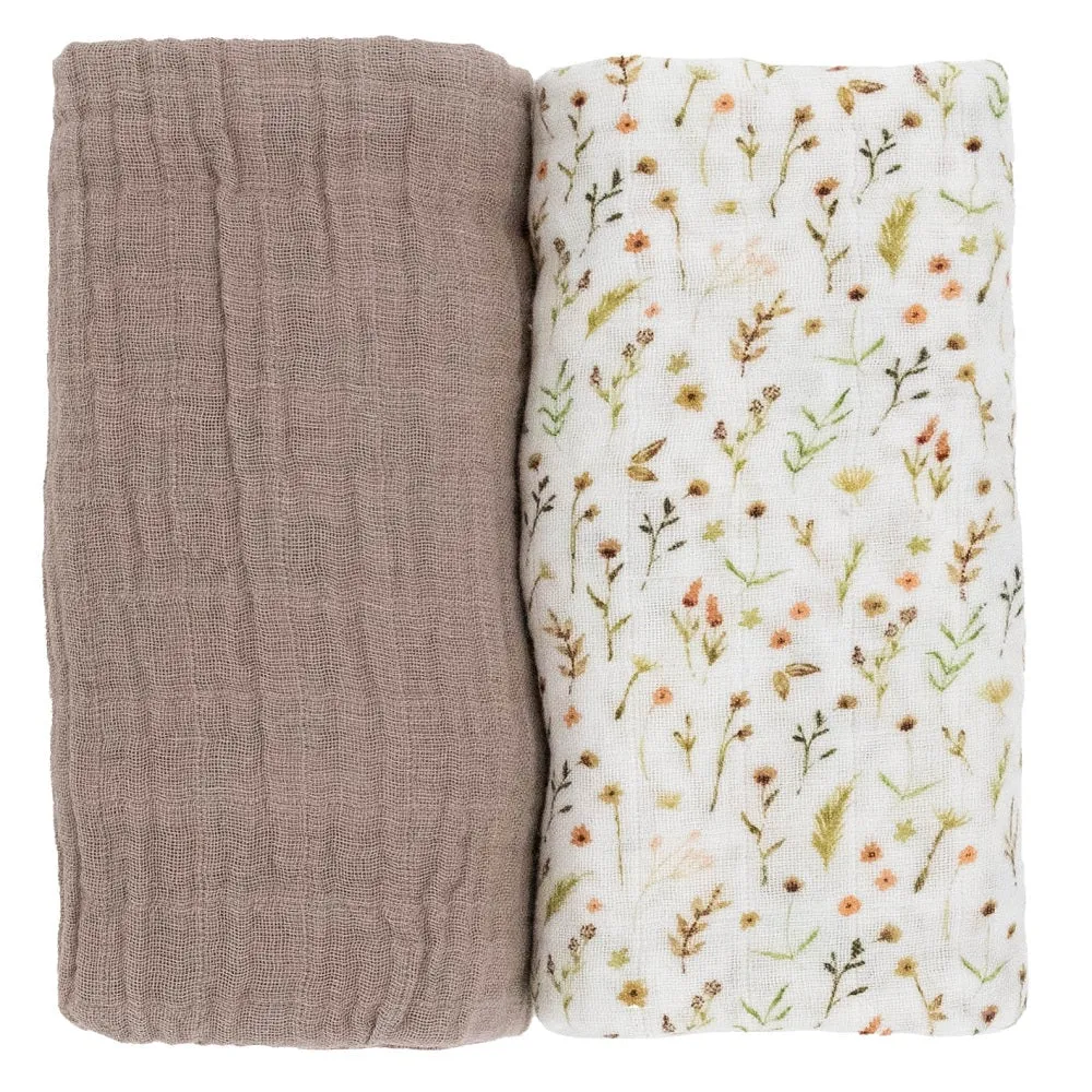 Little Unicorn Organic Cotton Muslin Swaddle Blanket Set (Floral Field)