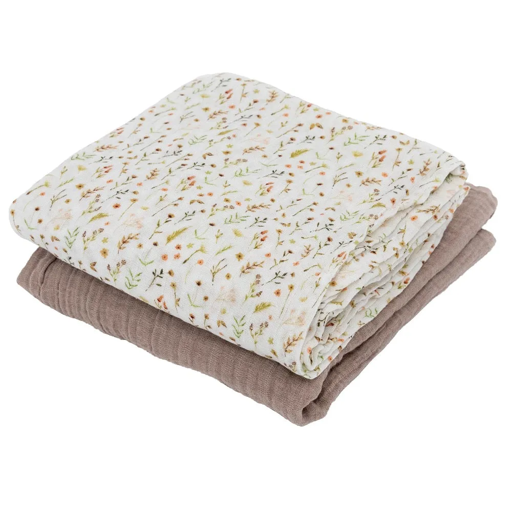 Little Unicorn Organic Cotton Muslin Swaddle Blanket Set (Floral Field)