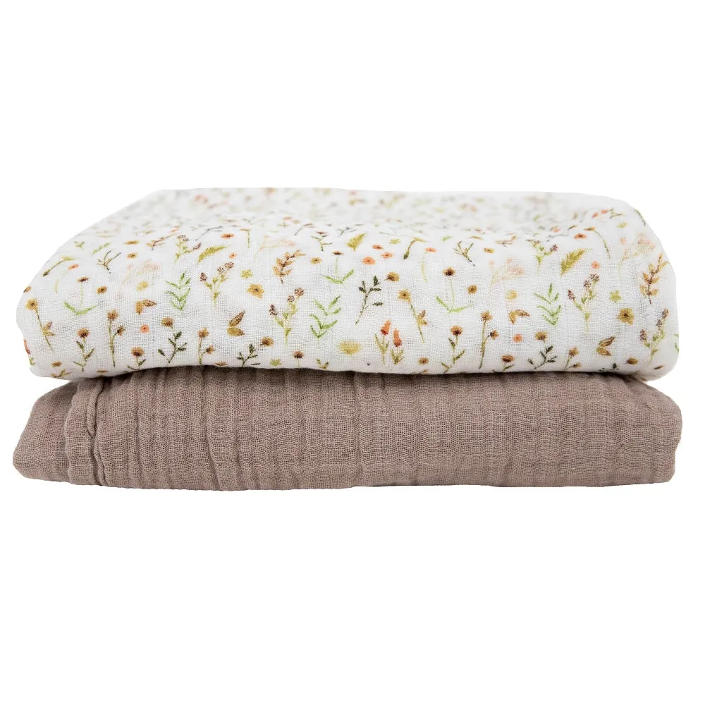 Little Unicorn Organic Cotton Muslin Swaddle Blanket Set (Floral Field)