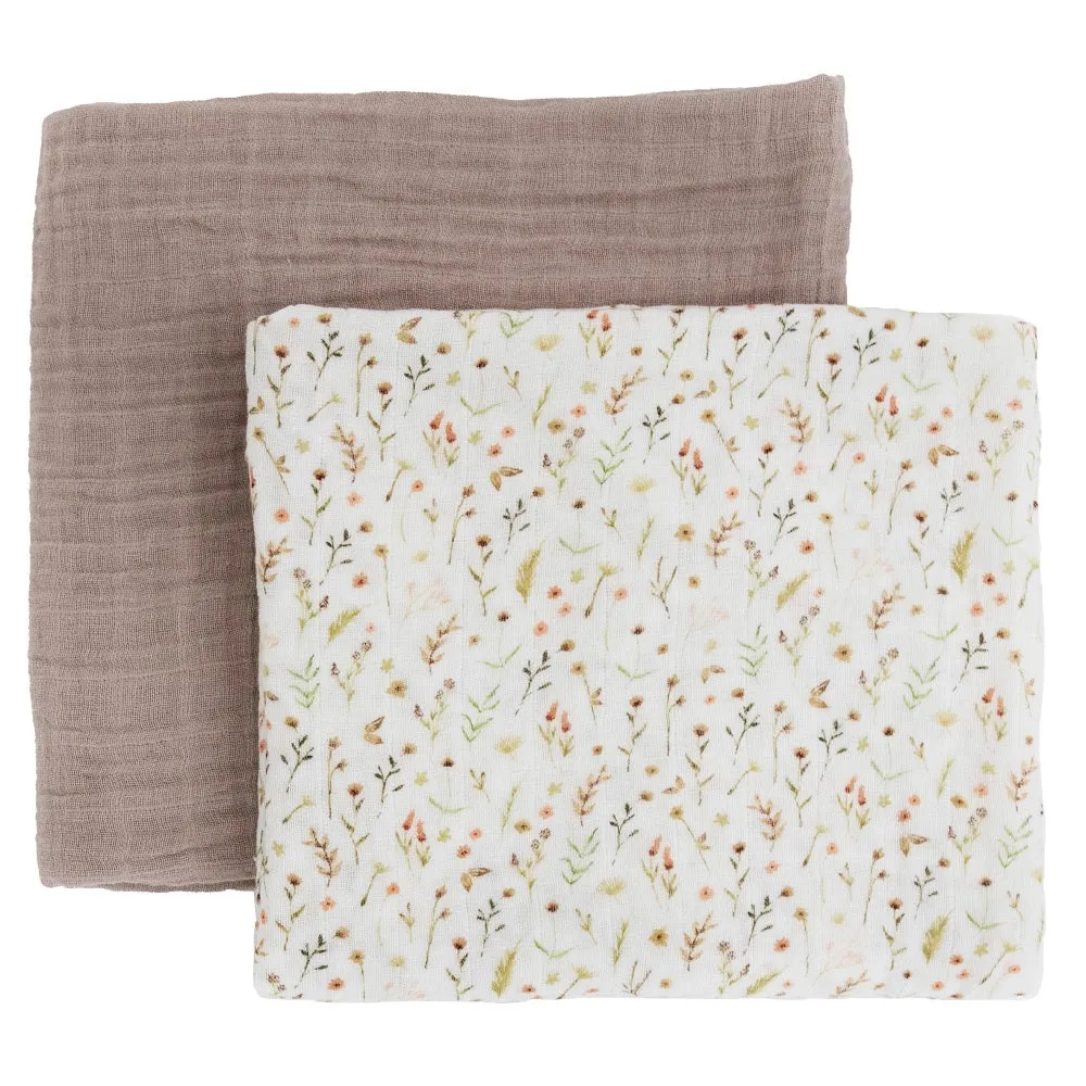 Little Unicorn Organic Cotton Muslin Swaddle Blanket Set (Floral Field)