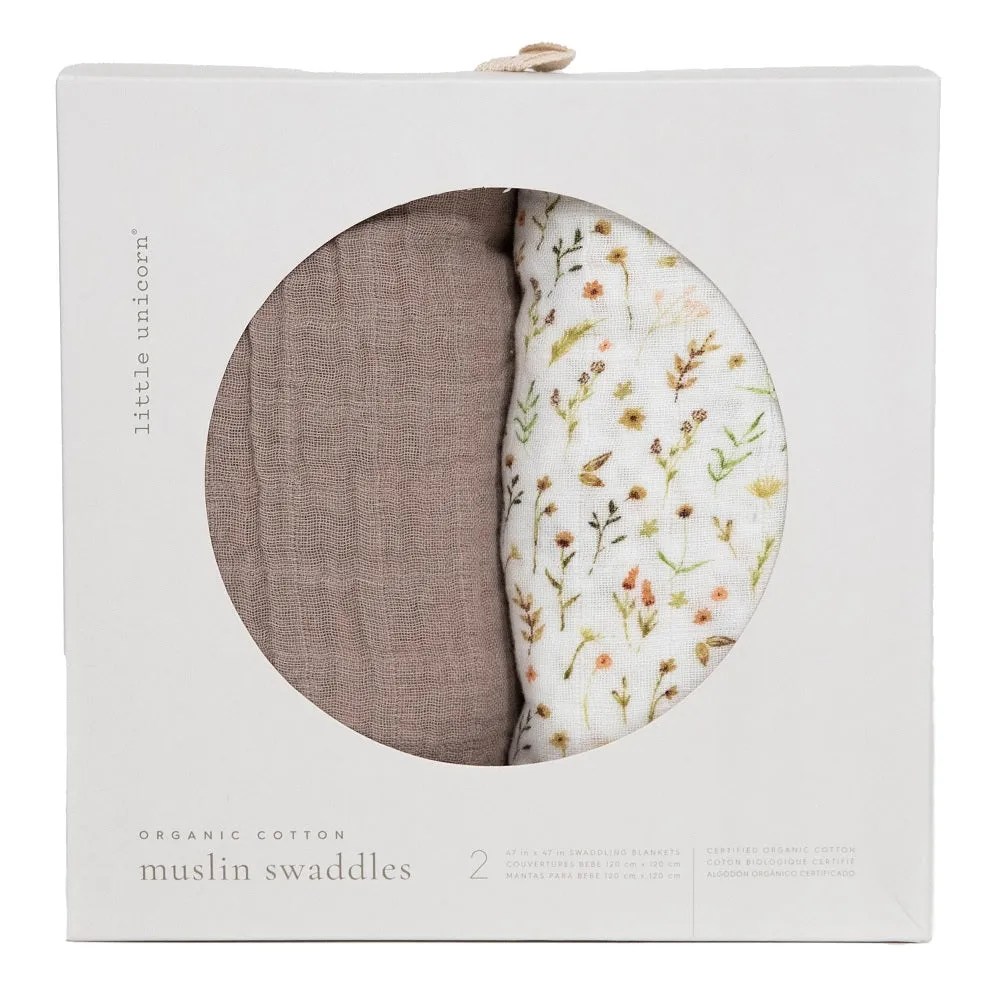Little Unicorn Organic Cotton Muslin Swaddle Blanket Set (Floral Field)