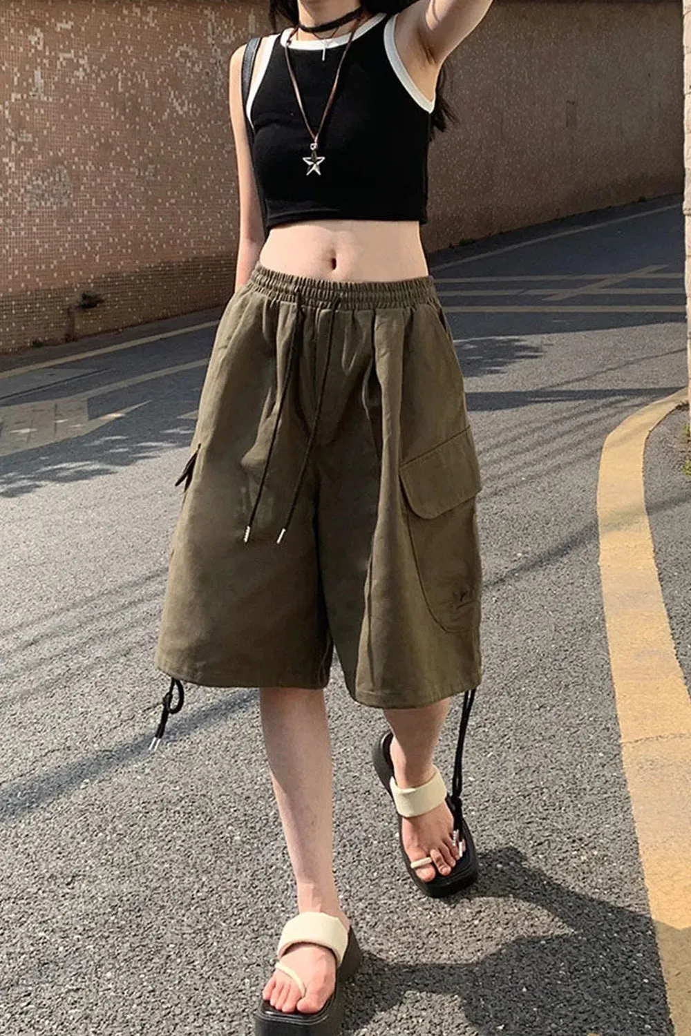 Loose Big Pockets Vintage Shorts Pants