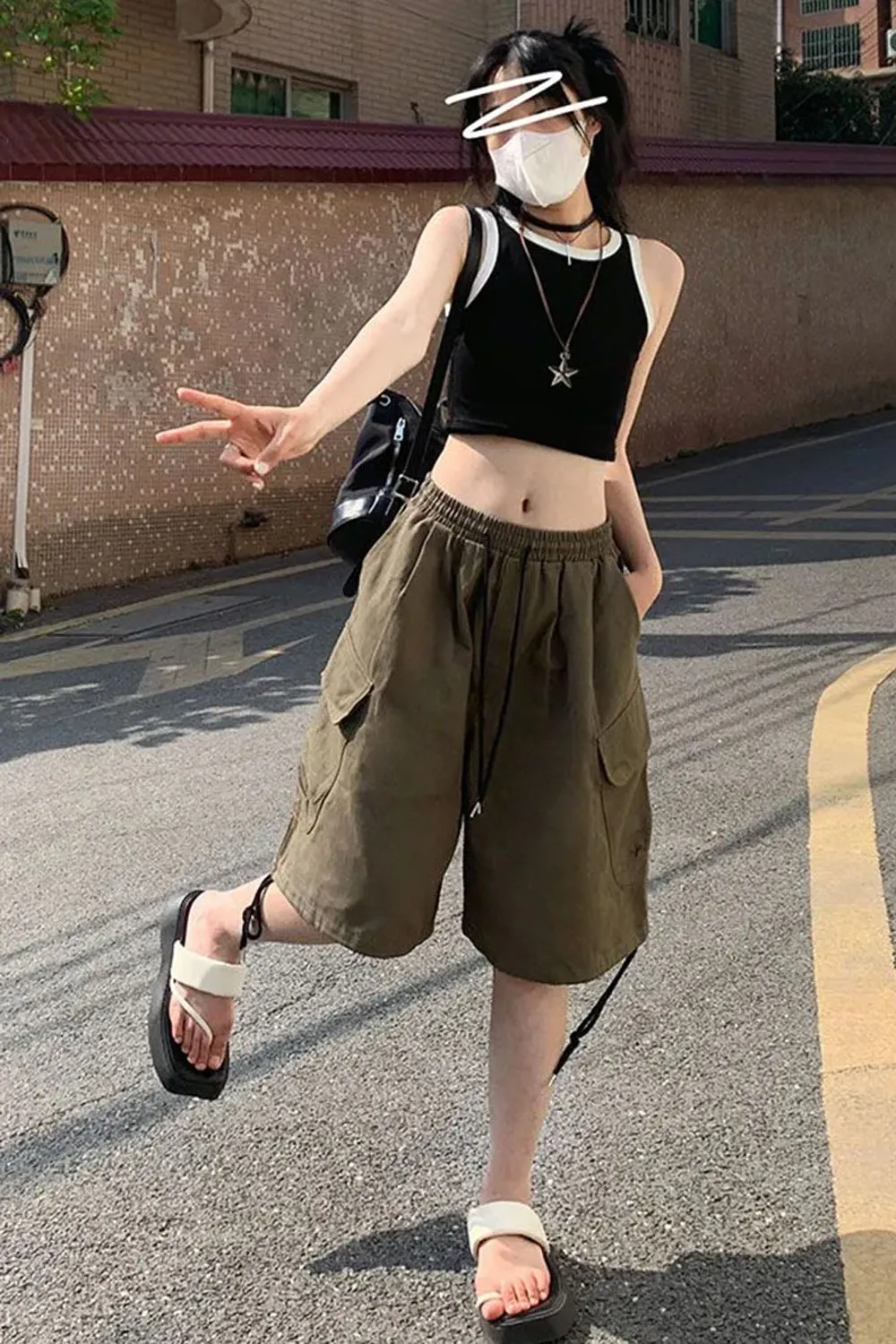 Loose Big Pockets Vintage Shorts Pants