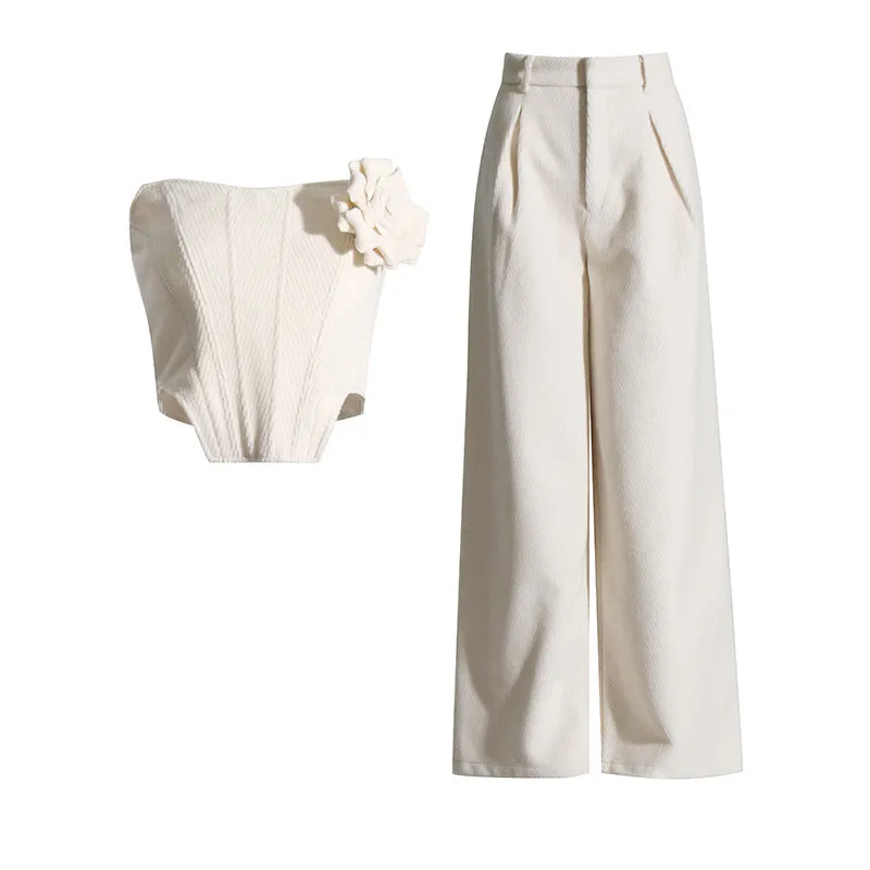Loose Boning Corset Cropped Top Pants Two Piece Set