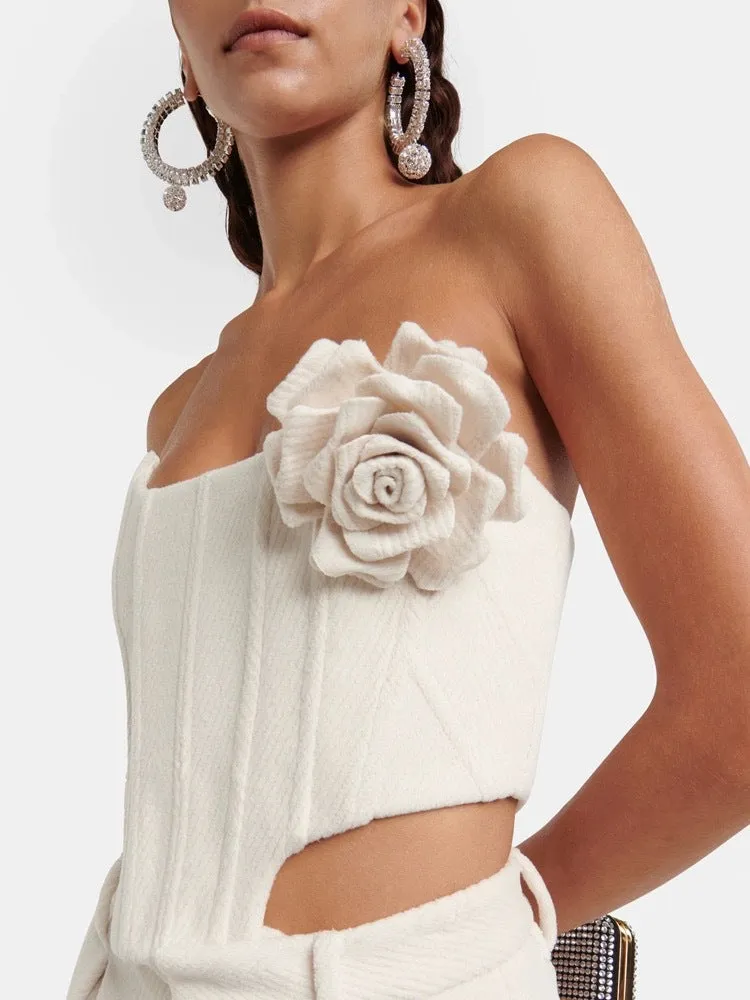 Loose Boning Corset Cropped Top Pants Two Piece Set