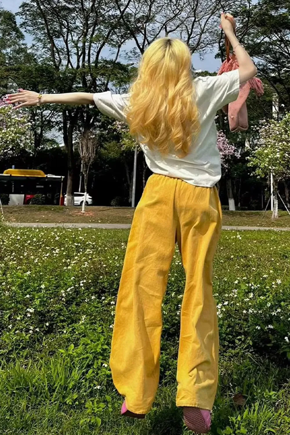 Loose Wide Leg Pop Corn Embroidered Pants