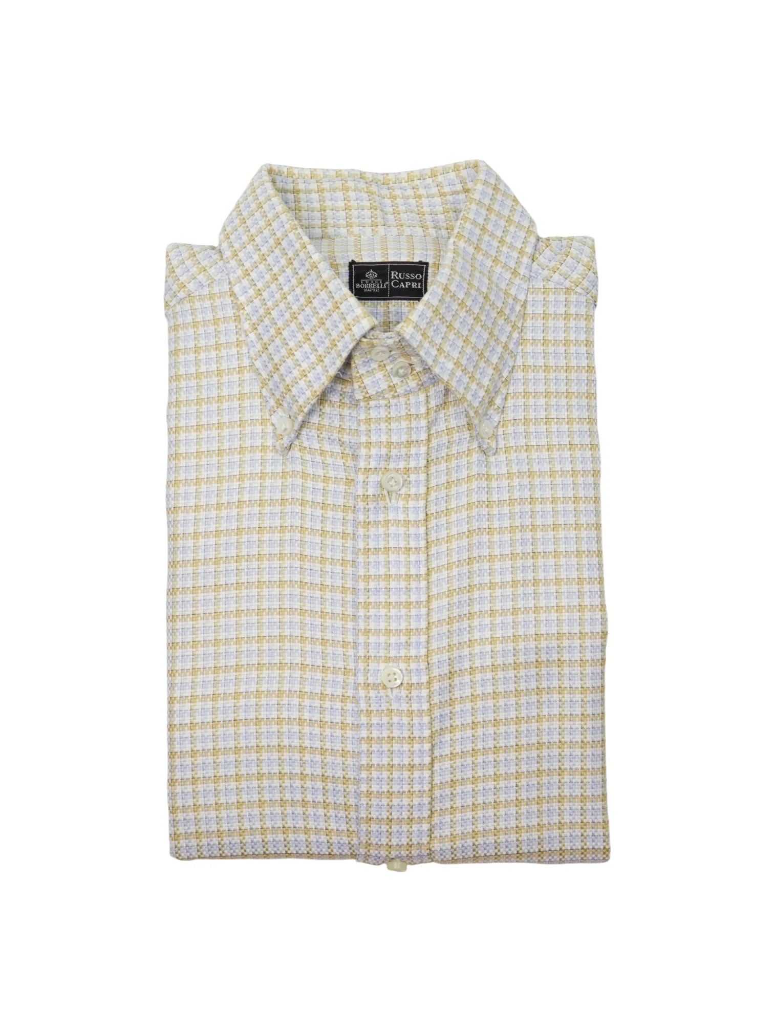 Luigi Borrelli Ice Blue Gingham-Check Micro-Pattern Shirt