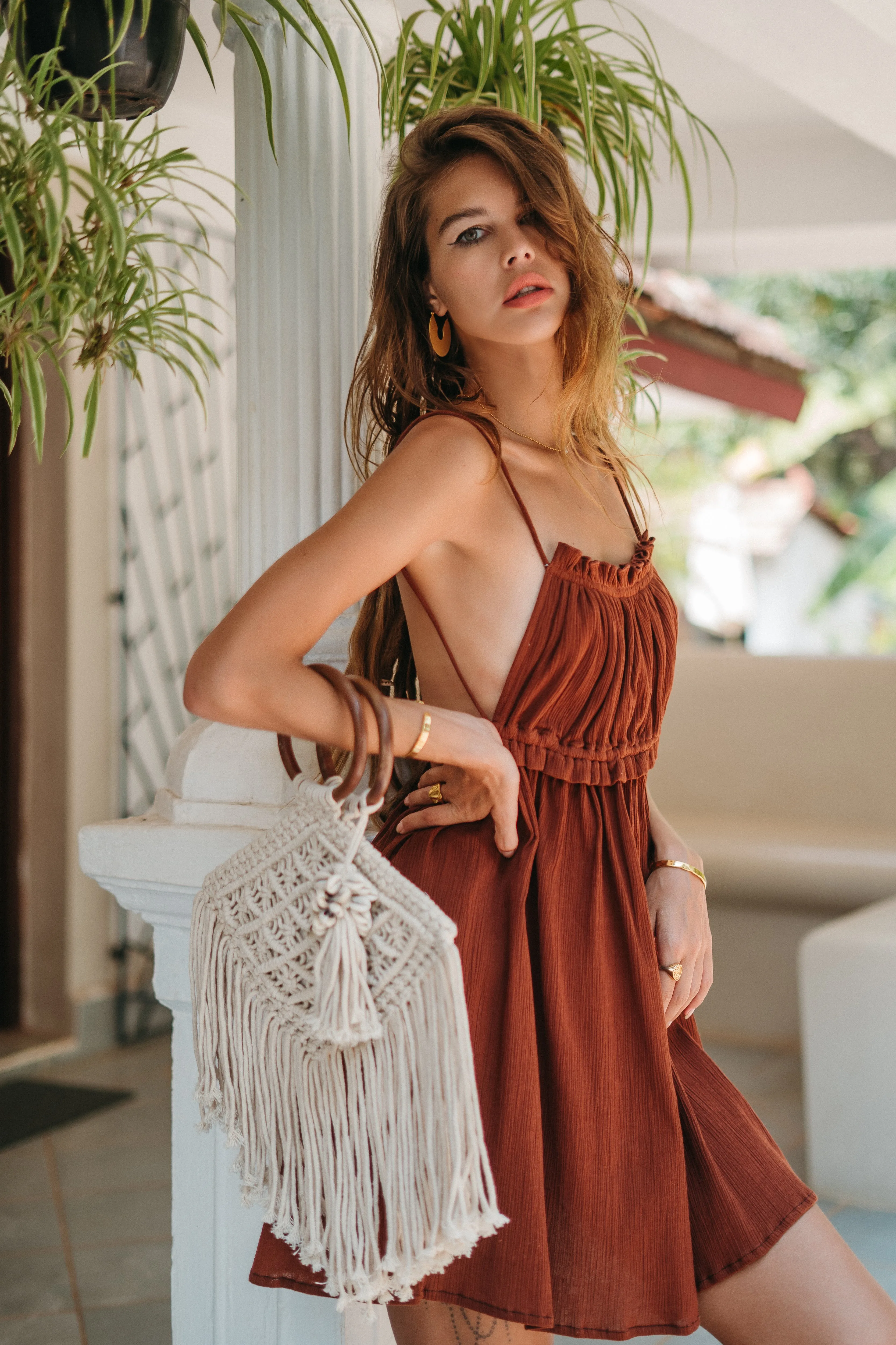 Luna Backless Dress in Terracota
