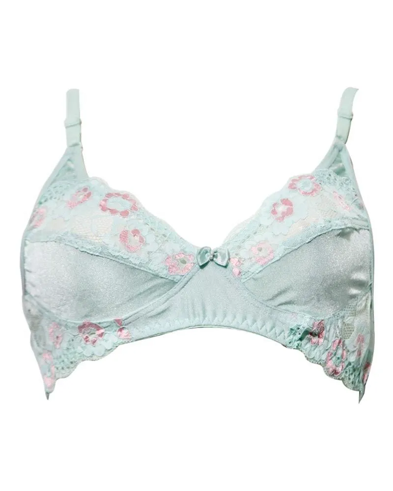 Madam Lakme Comfort Net Bra - Non Padded,Non Wired - Green Flower
