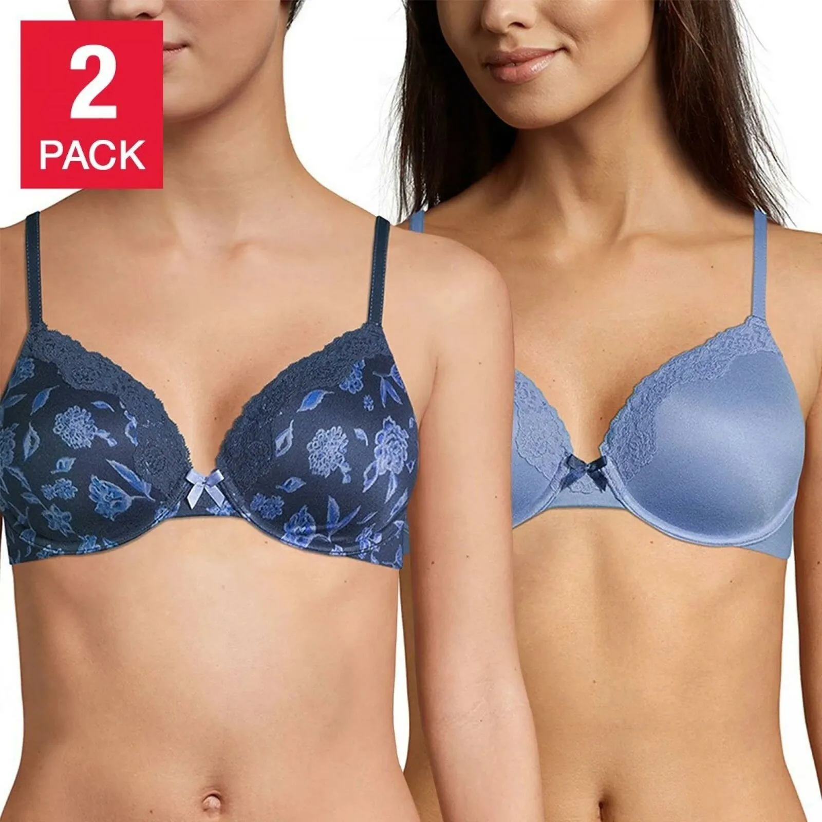 Maidenform Women's 2 Pack Comfort Devotion Full Coverage Lace Trim Bras