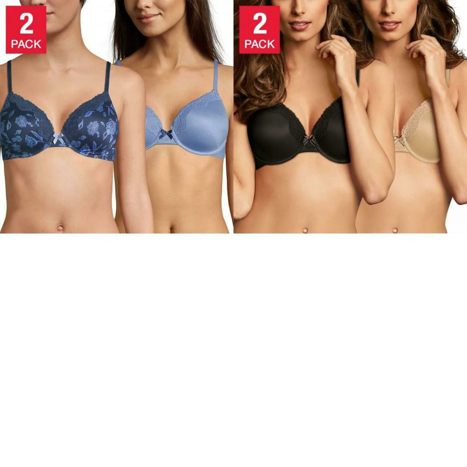 Maidenform Women's 2 Pack Comfort Devotion Full Coverage Lace Trim Bras