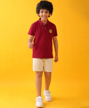 MEHROON POLO ECRU MELANGE SUMMER SHORTS SET - MEHROON/ECRU