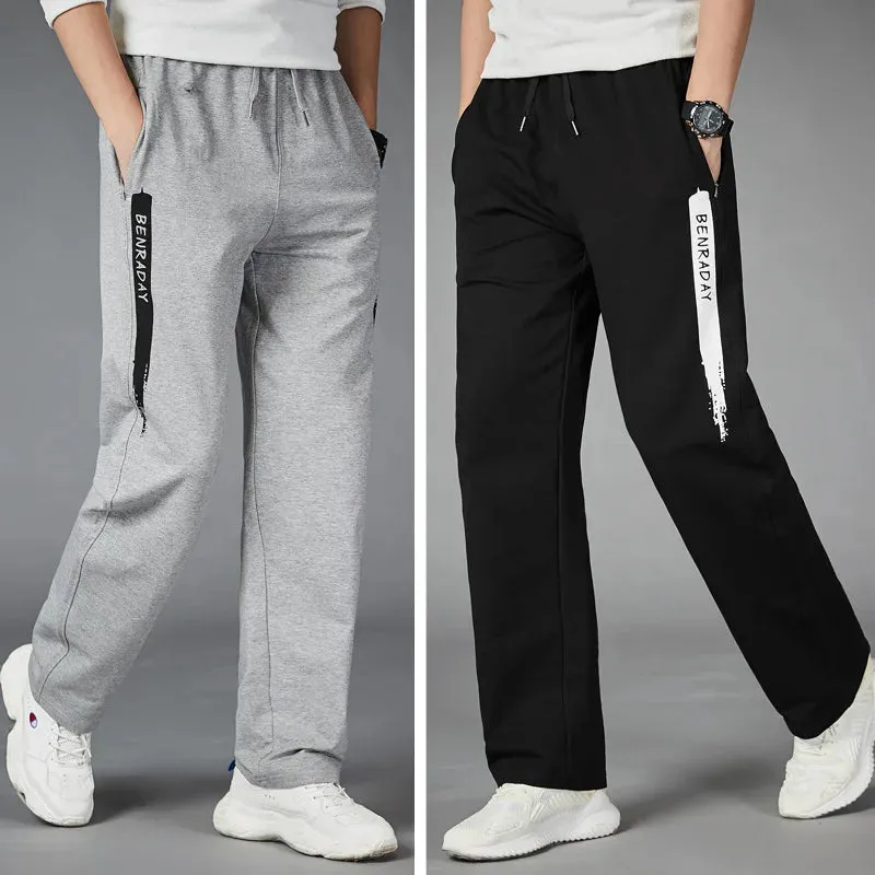Men's Running Pants - Loose Straight Gym Fitness Training Jogging Pants With Zip Pockets, Sport Trousers, Bodybuilding Sweatpants
