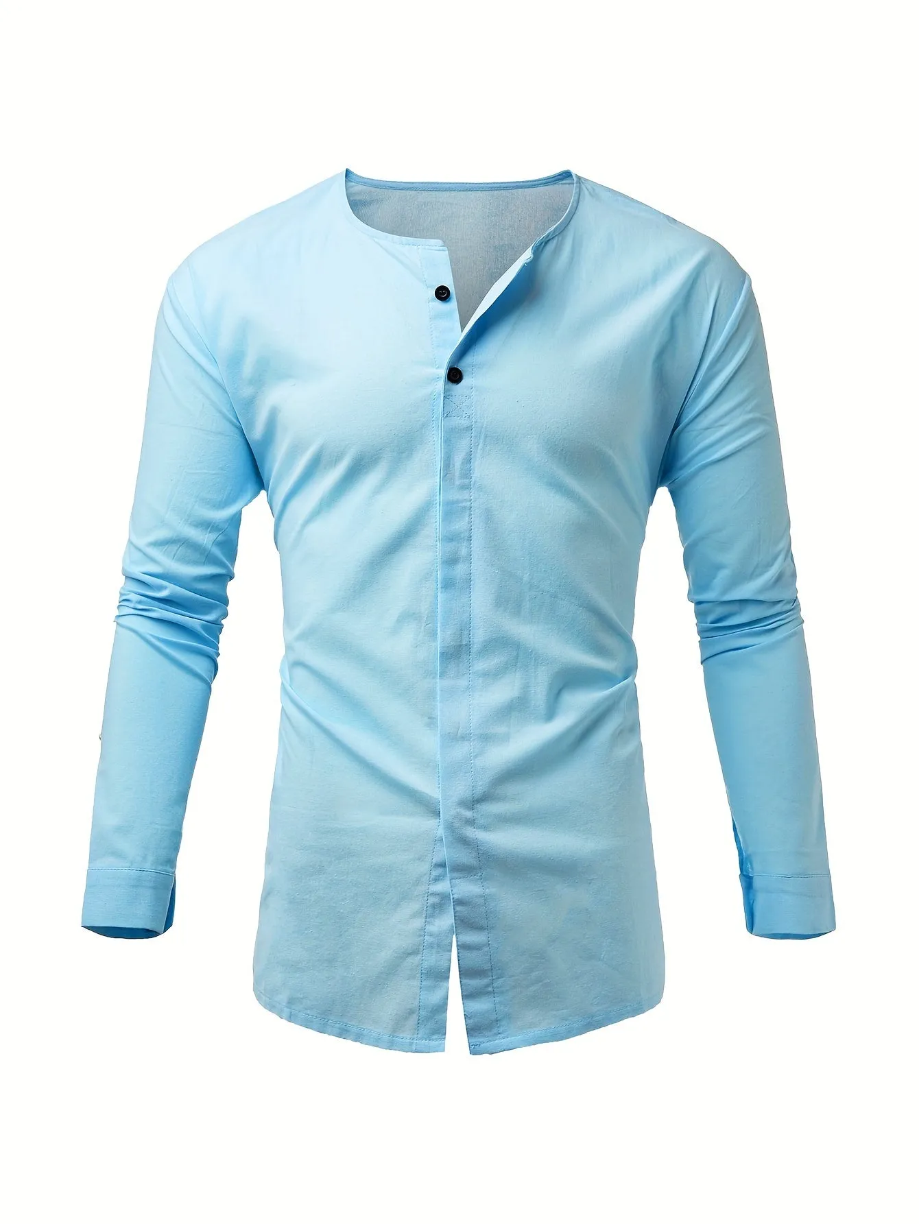 Men's Stylish Long Sleeve Henley Button-Up Shirt