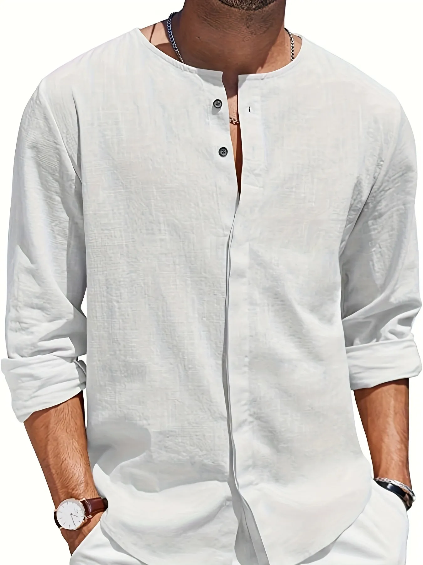 Men's Stylish Long Sleeve Henley Button-Up Shirt