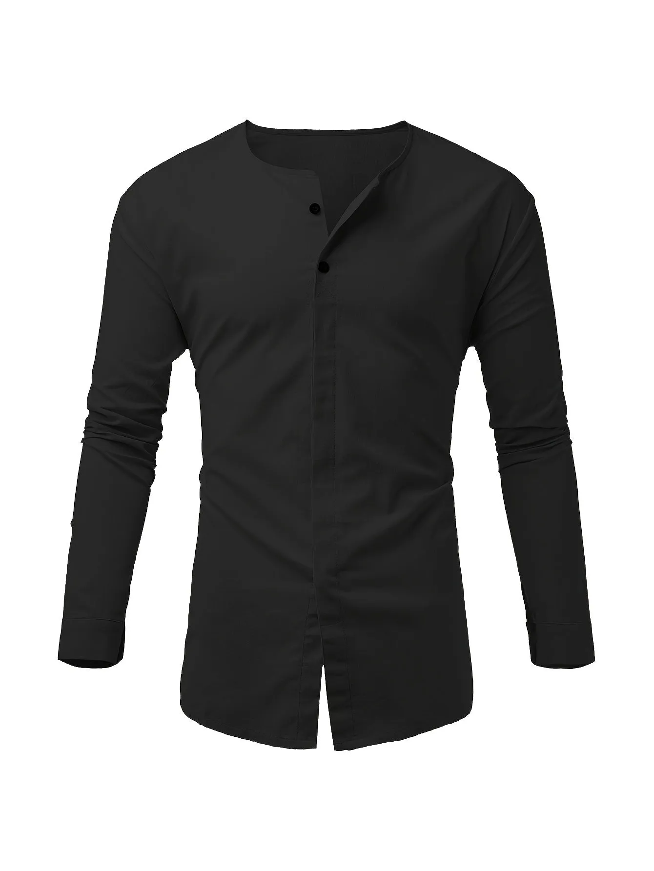 Men's Stylish Long Sleeve Henley Button-Up Shirt