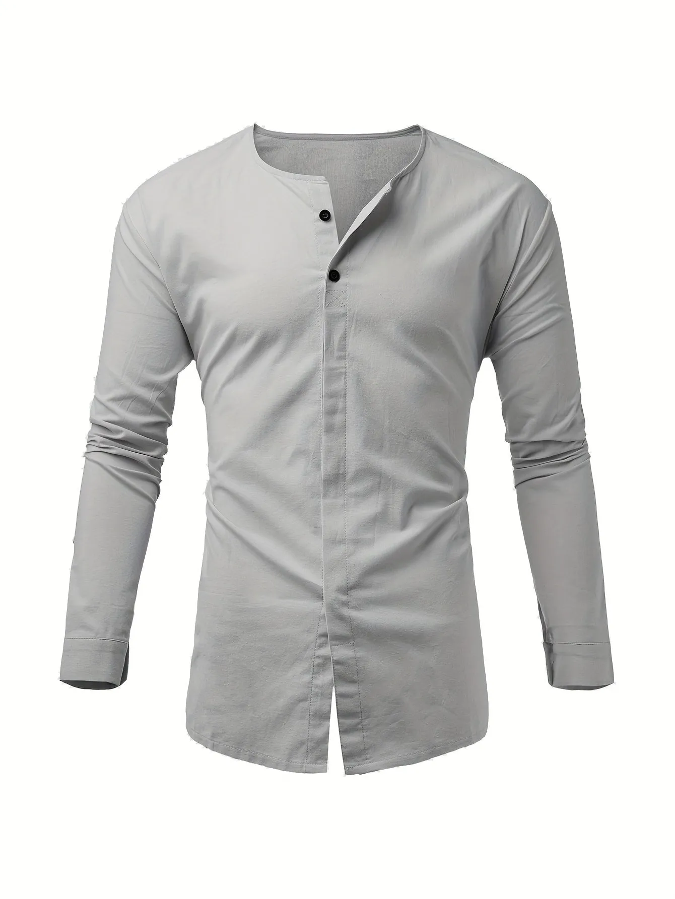 Men's Stylish Long Sleeve Henley Button-Up Shirt