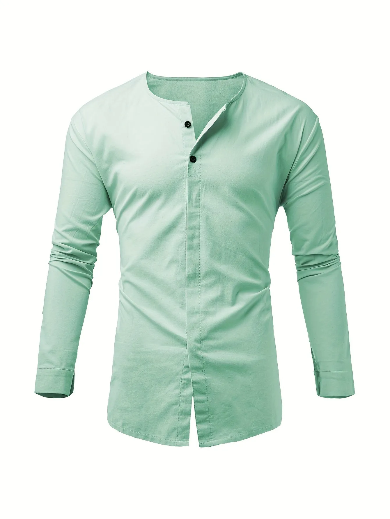 Men's Stylish Long Sleeve Henley Button-Up Shirt