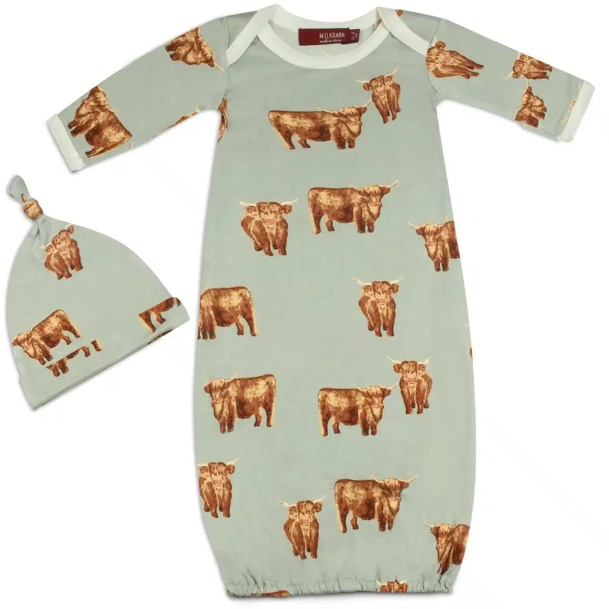 Milkbarn Highland Cow Bamboo Newborn Gown & Hat Set