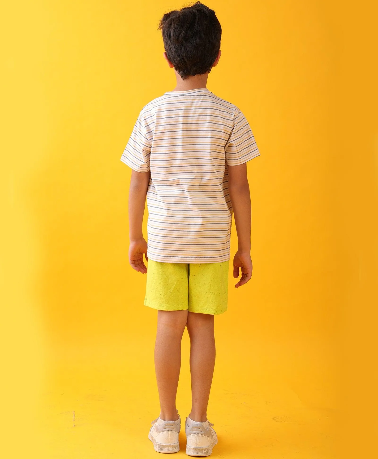 MUSTARD THIN STRIPE LIME SUMMER SHORTS SET - WHITE.LIME