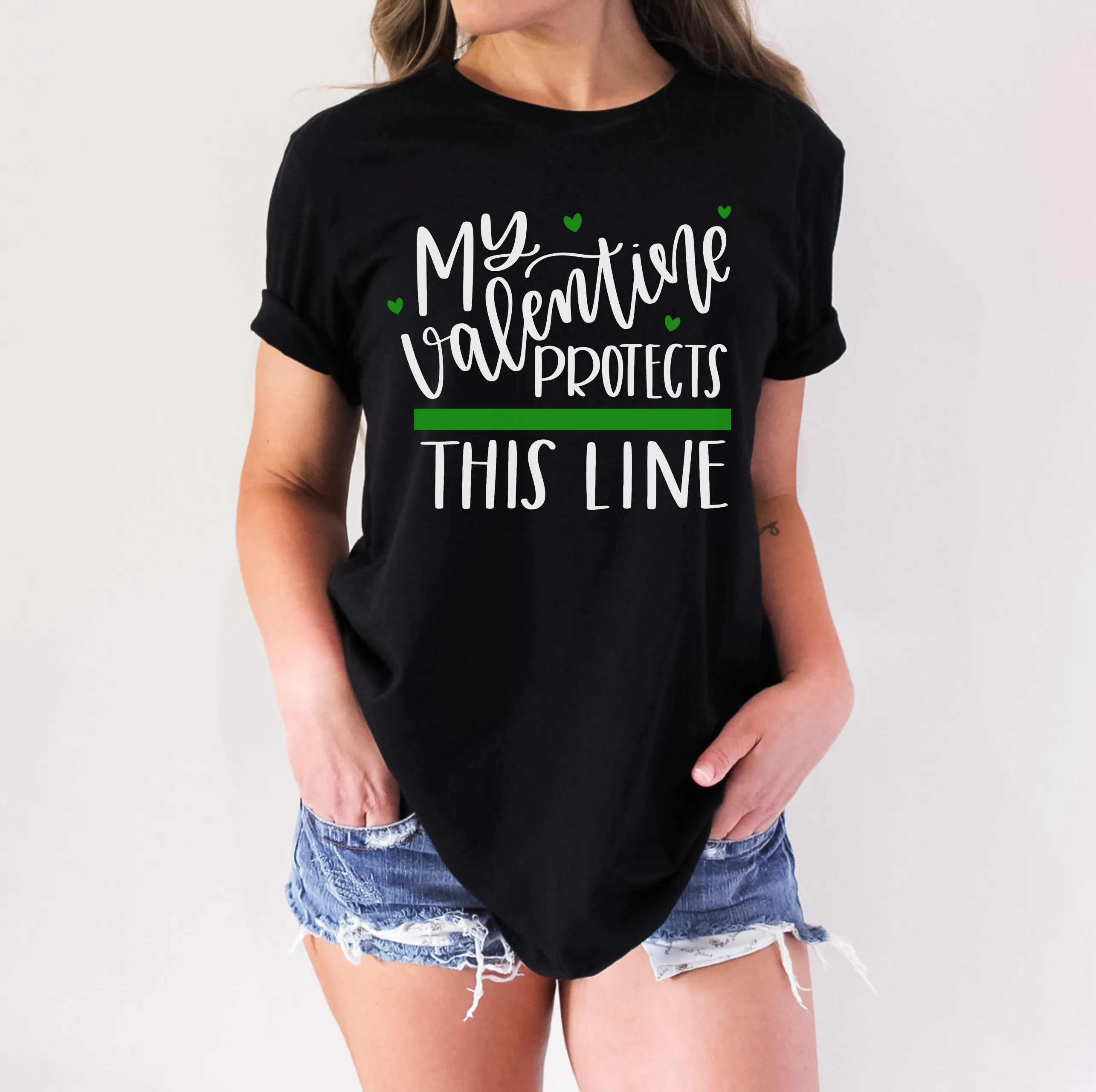 My Valentine Protects This Line © Unisex Top (Thin Green Line)