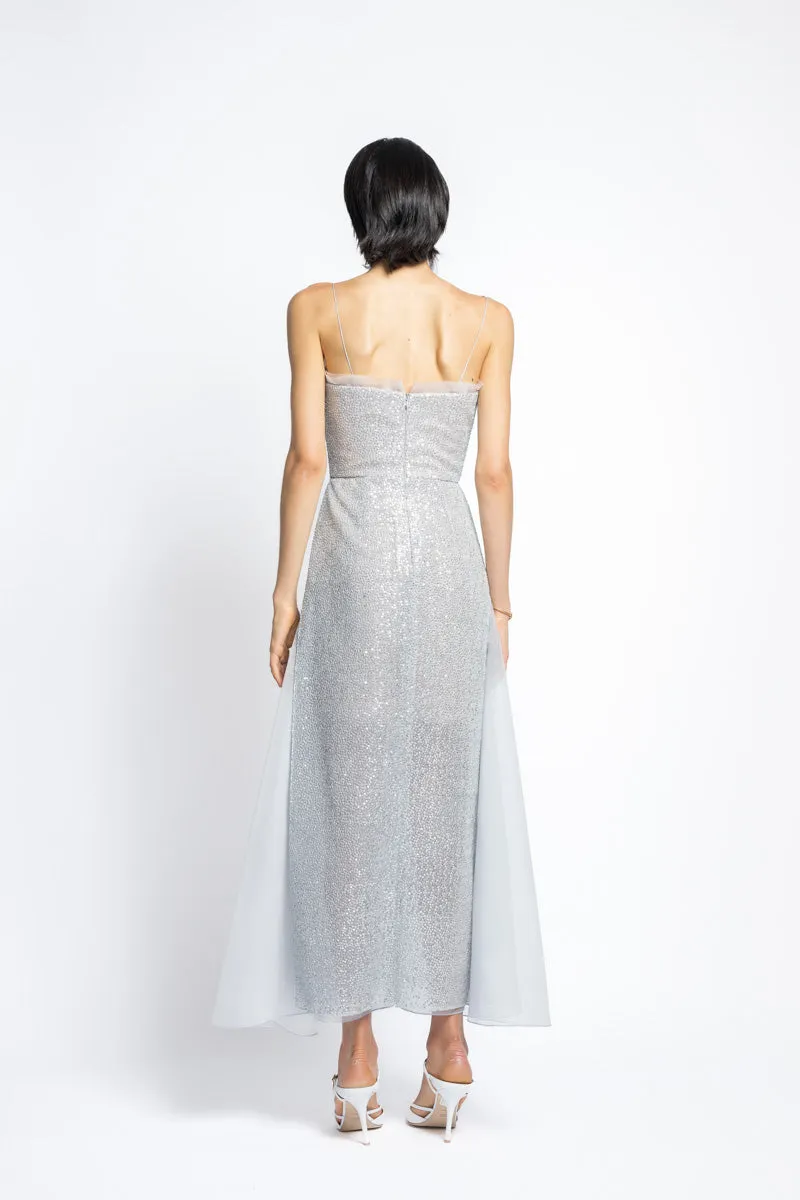 Nailhead Hand Embroidered Sequins And Organza Cocktail Dress
