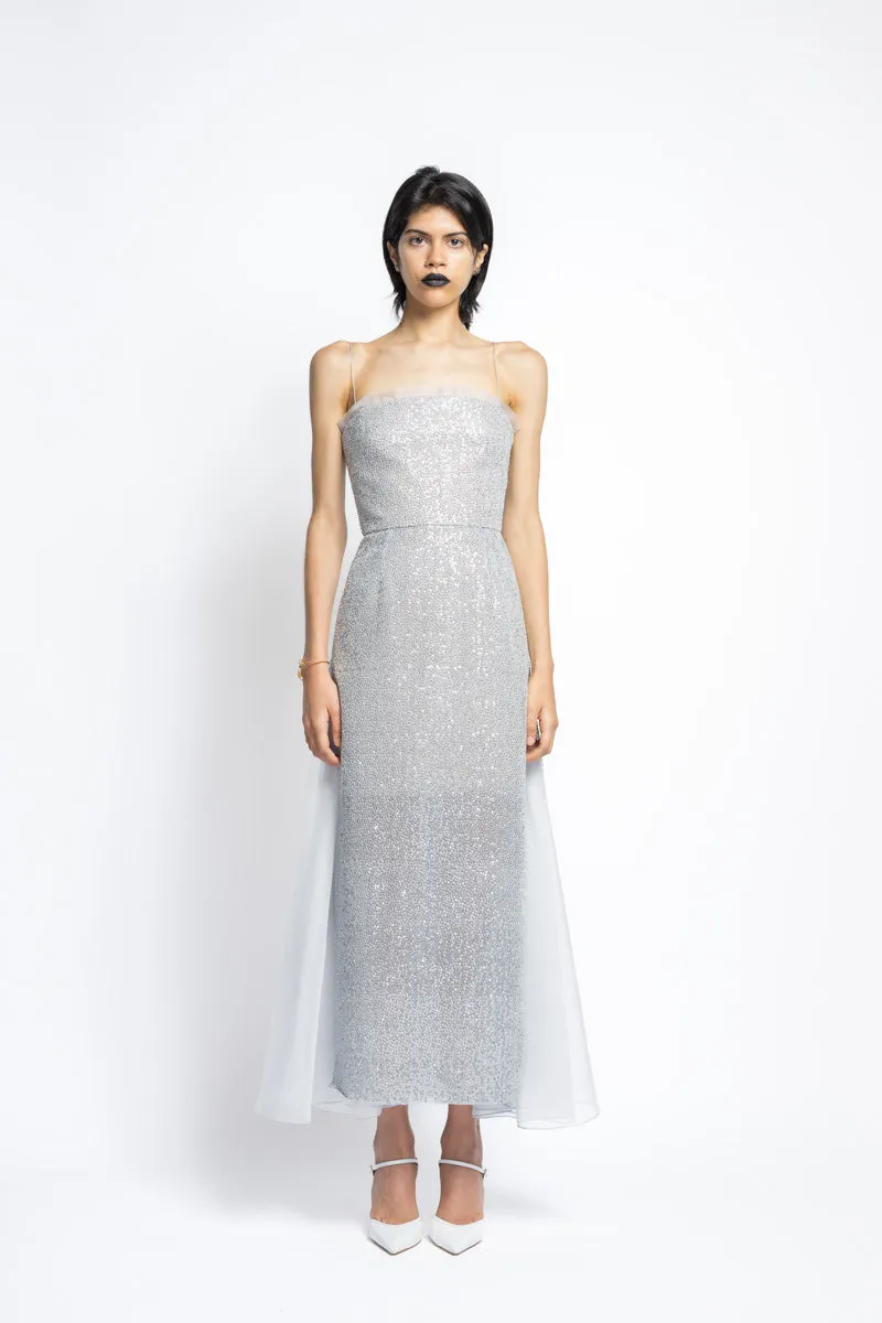 Nailhead Hand Embroidered Sequins And Organza Cocktail Dress