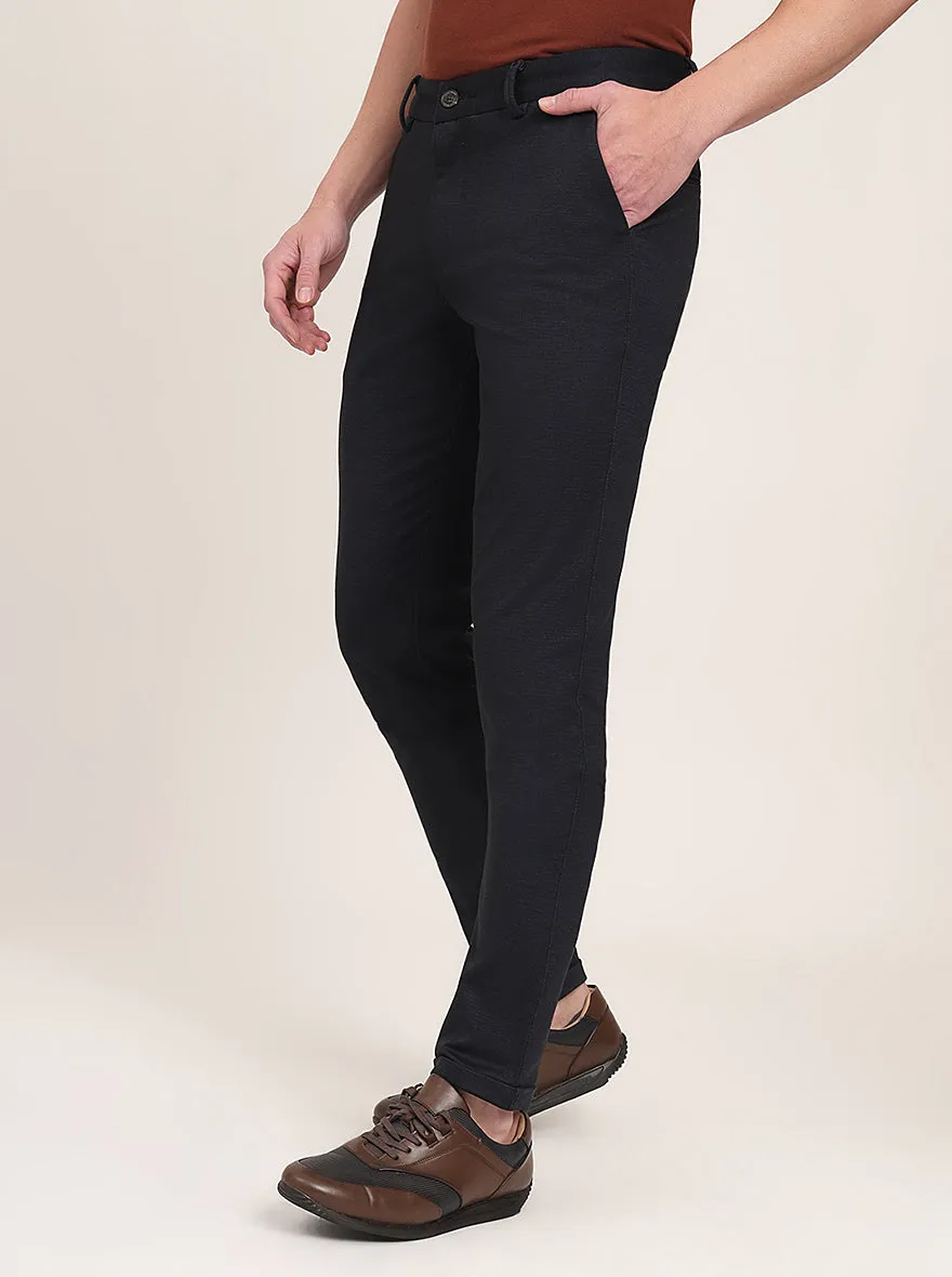 Navy Blue Solid Venice Fit Casual Trouser | JadeBlue