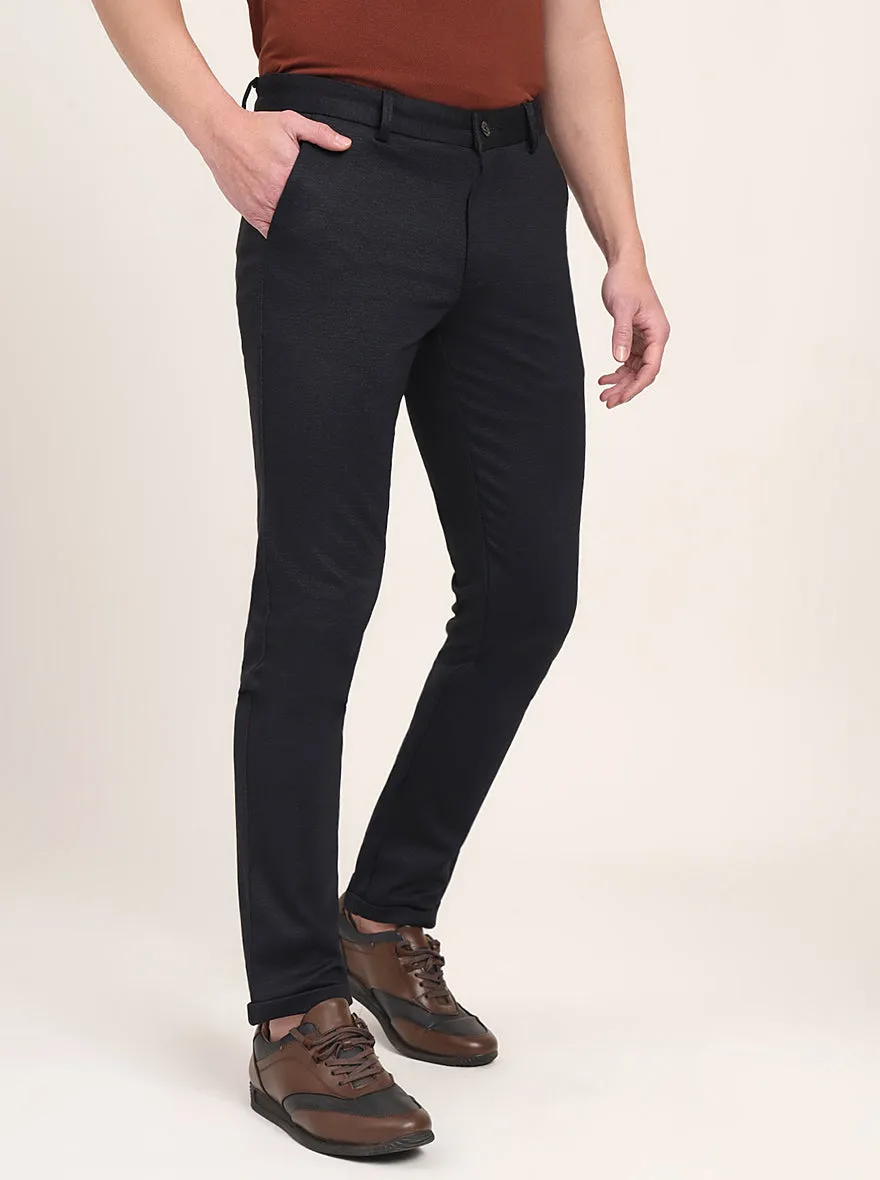 Navy Blue Solid Venice Fit Casual Trouser | JadeBlue