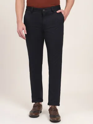 Navy Blue Solid Venice Fit Casual Trouser | JadeBlue