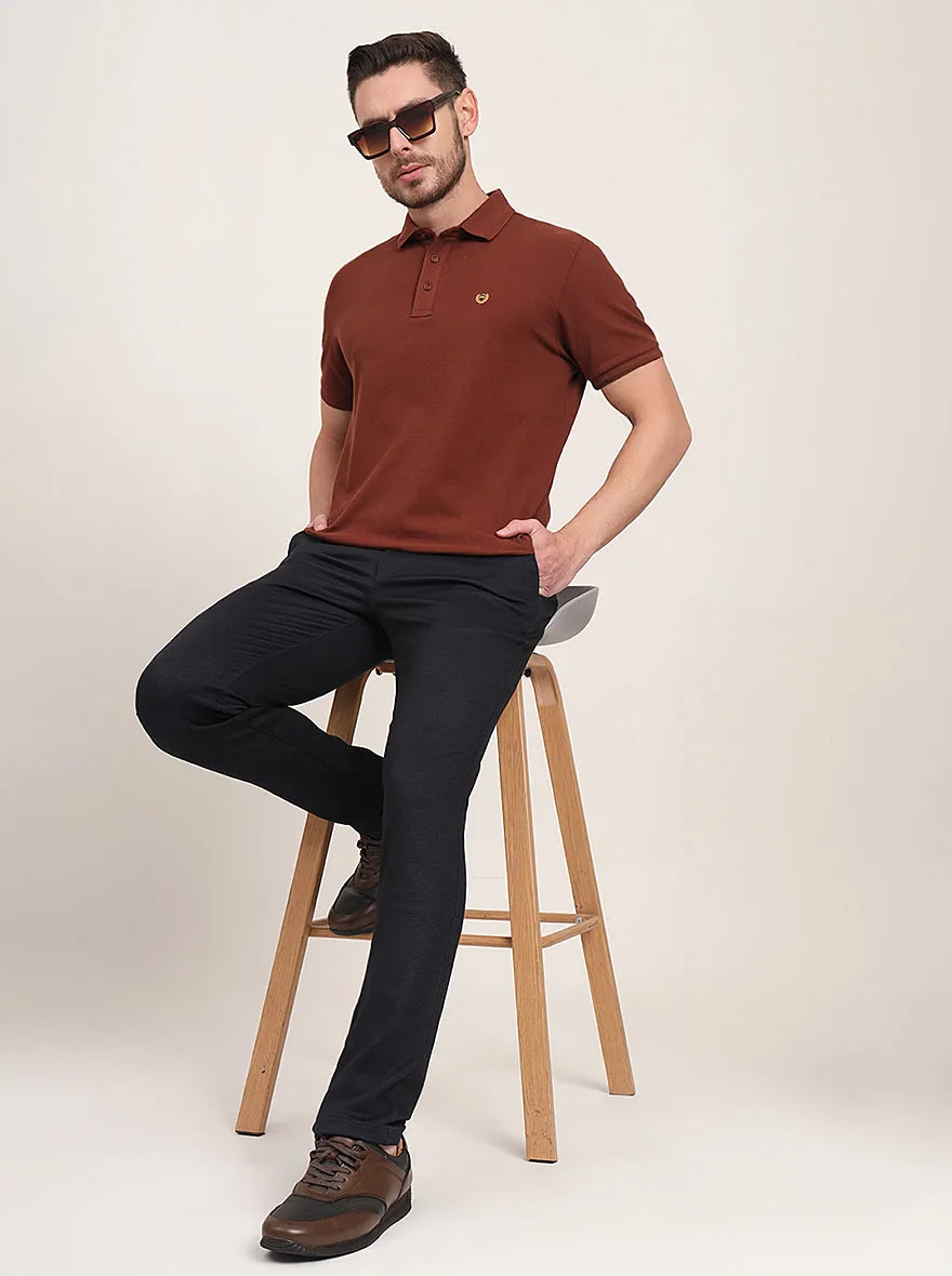 Navy Blue Solid Venice Fit Casual Trouser | JadeBlue