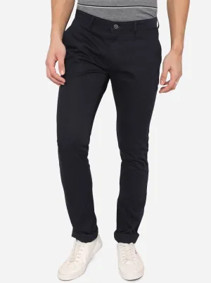 Navy Blue Washed Slim Fit Casual Trouser | Greenfibre