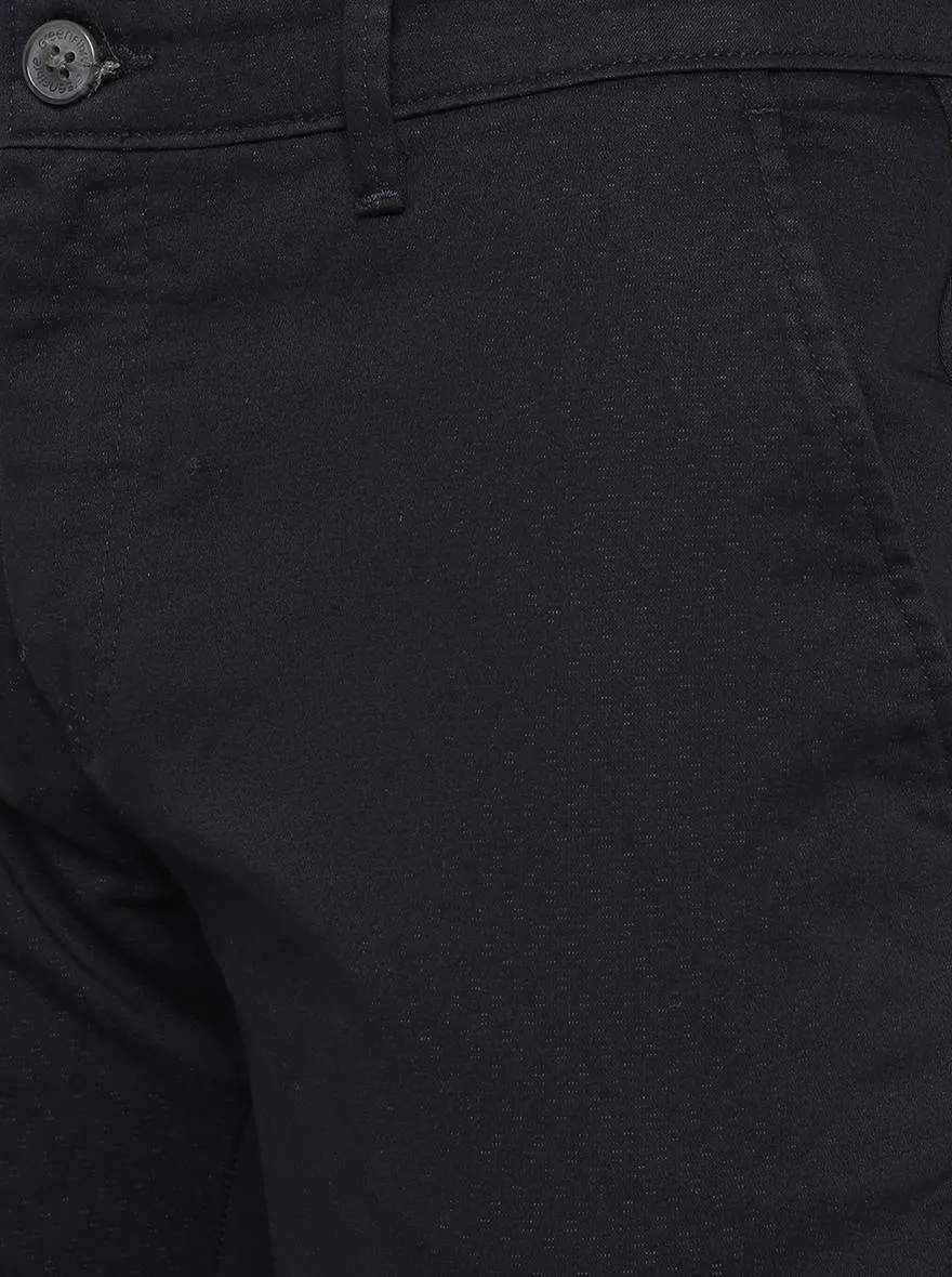 Navy Blue Washed Slim Fit Casual Trouser | Greenfibre