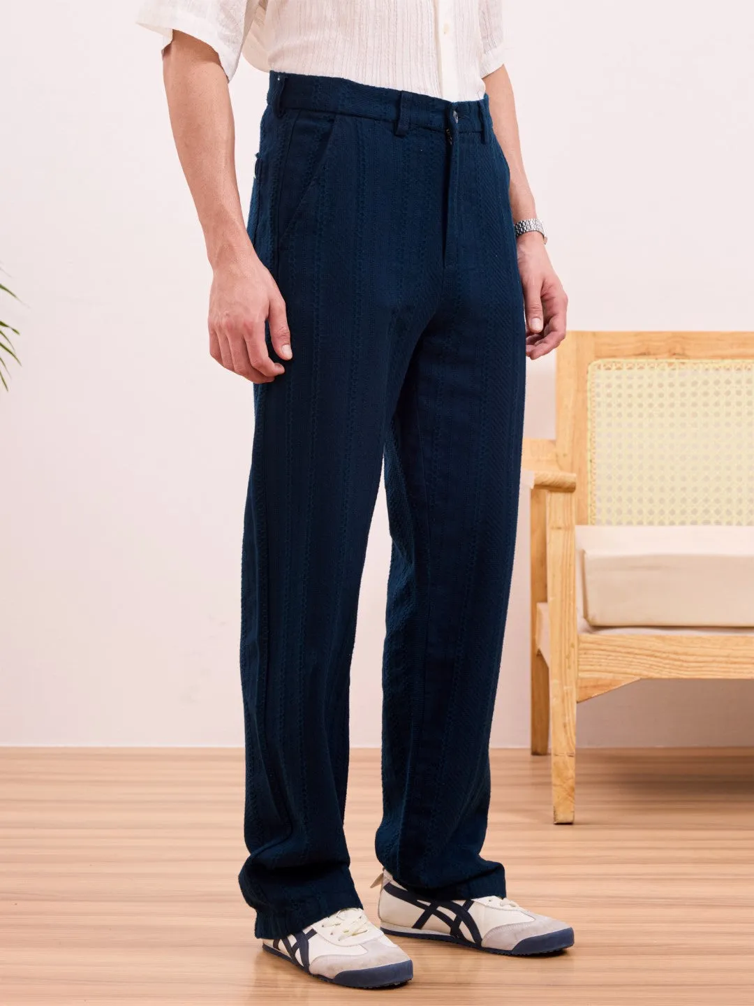 Navy Twill Loose Fit Pants