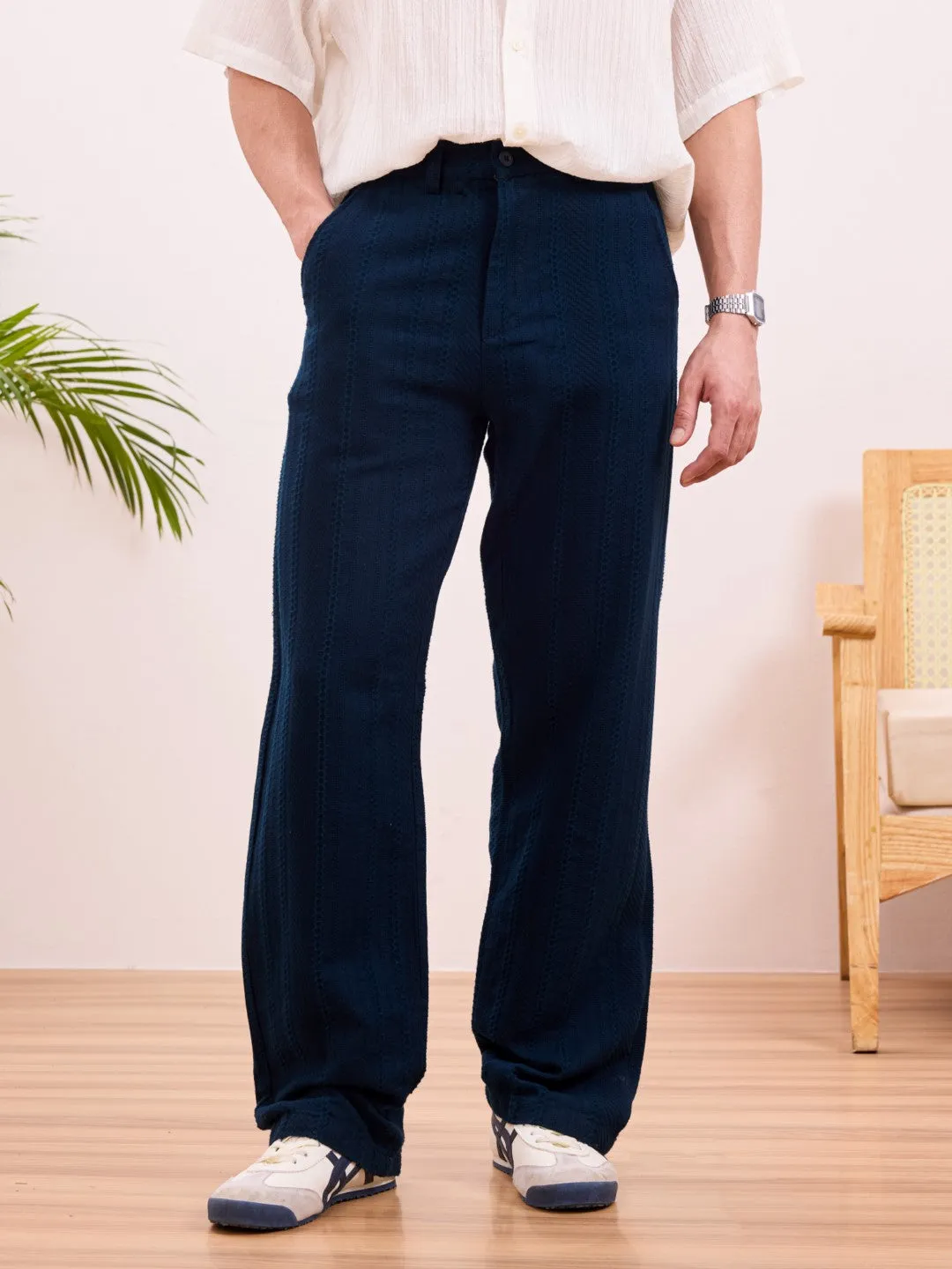 Navy Twill Loose Fit Pants