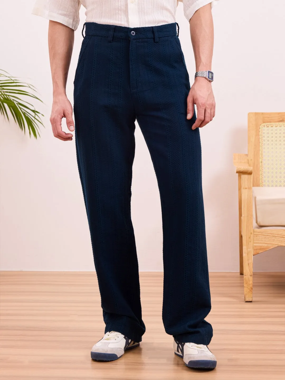 Navy Twill Loose Fit Pants