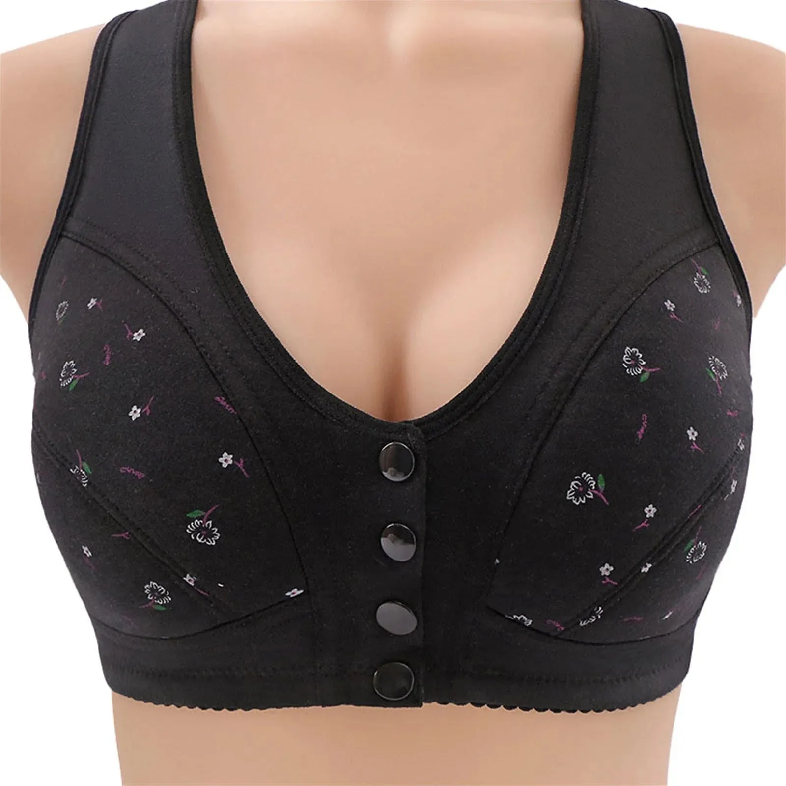 New 3 Pack hcuribad Push Up Bras, Comfortable Daisy Bras, Front Closure Cotton Black, Sz 50 (fits like 1x-2x)