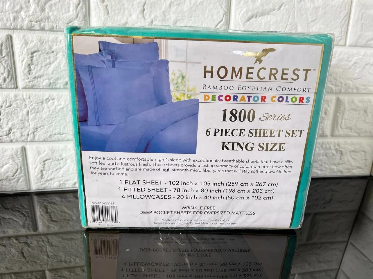 New in package! Bamboo Luxury & Feel 1800 wrinkle free deep pocket 6 piece sheet set in Teal, King!! Fits mattresses up to 18"