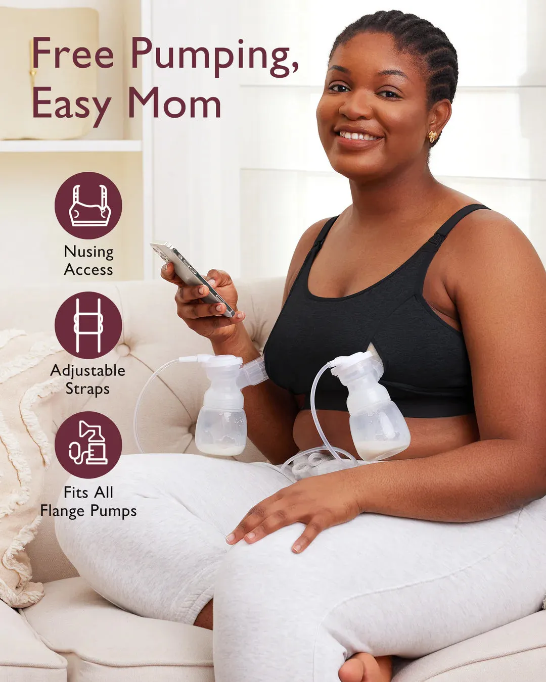 NEW Momcozy The Original: Our Basic Pumping Bra - Black, Sz XXL