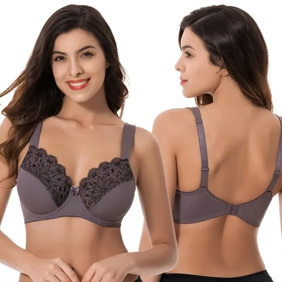 NEW Set of 3 Plus Size Unlined Minimizer Wirefree Bras with Embroidery Lace 38G