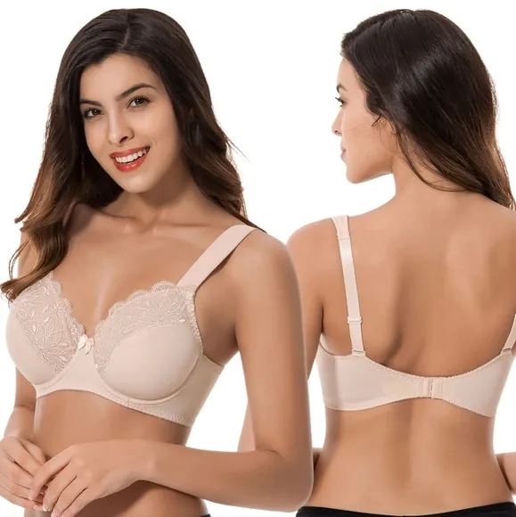 NEW Set of 3 Plus Size Unlined Minimizer Wirefree Bras with Embroidery Lace 38G