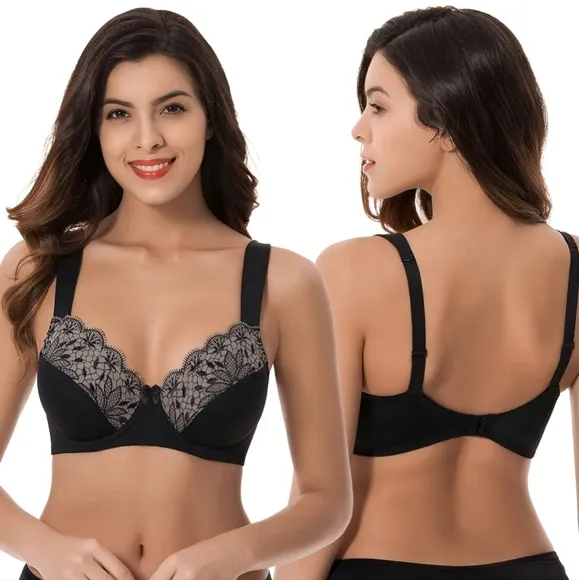 NEW Set of 3 Plus Size Unlined Minimizer Wirefree Bras with Embroidery Lace 38G