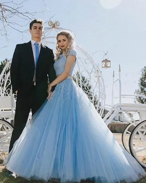 Off The Shoulder Tulle Prom Dresses with Pearls Fashion 2018 Two Piece Prom Dress Party Gowns