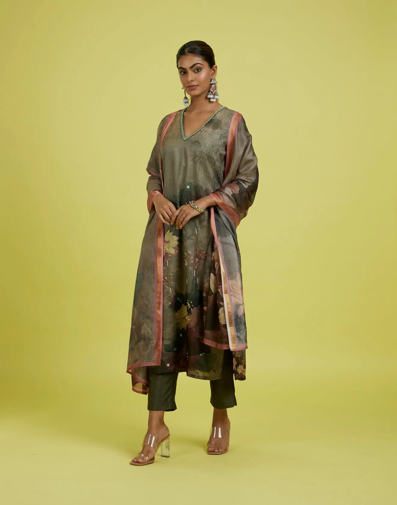 Olive Hues Floral Printed Kurta Set