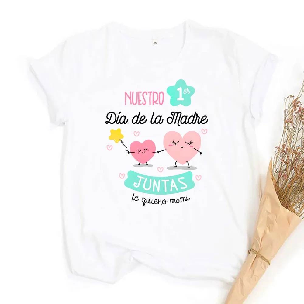 Our First Mother's Day Family Matching Outfit Pattern Print Family Set Short Sleeve Crew Neck Outfits Mothers Day Best Gift