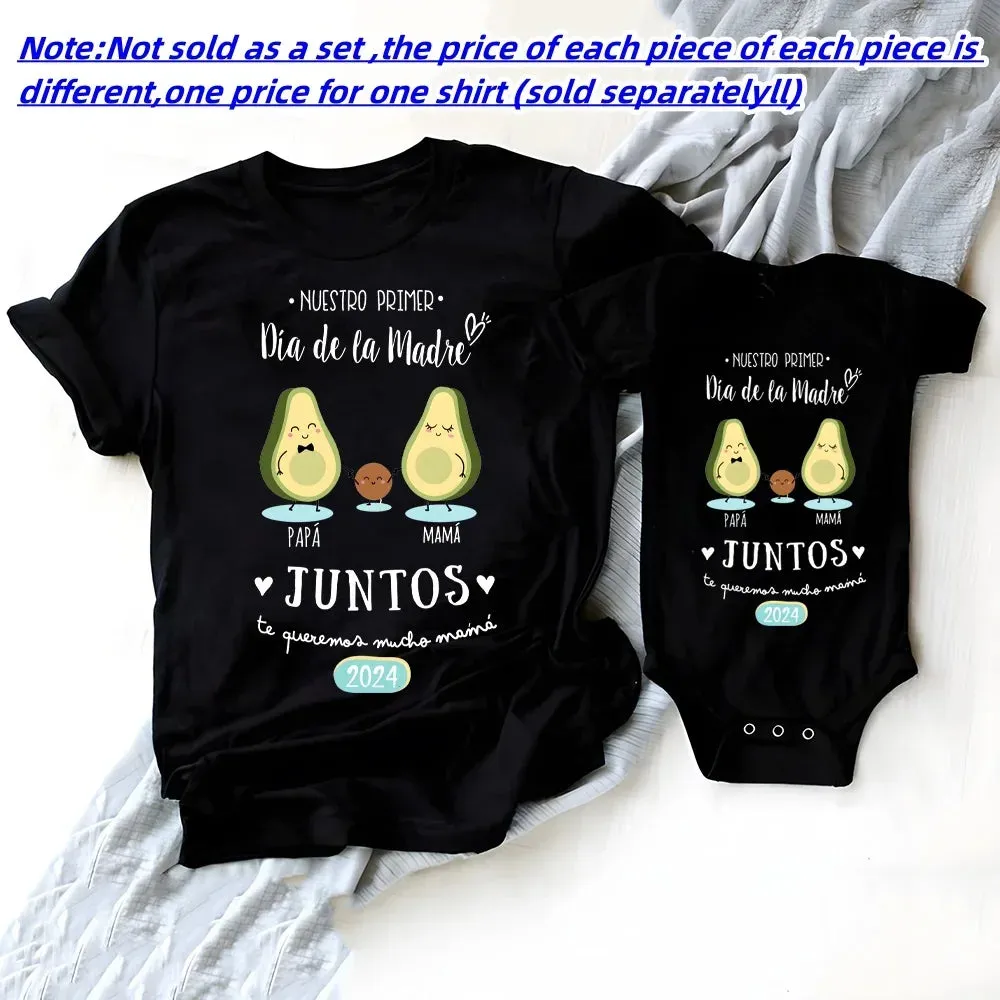 Our First Mother's Day Family Matching Outfit Pattern Print Family Set Short Sleeve Crew Neck Outfits Mothers Day Best Gift