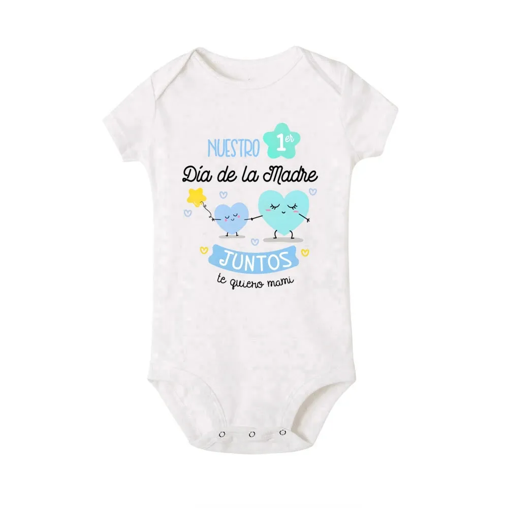 Our First Mother's Day Family Matching Outfit Pattern Print Family Set Short Sleeve Crew Neck Outfits Mothers Day Best Gift