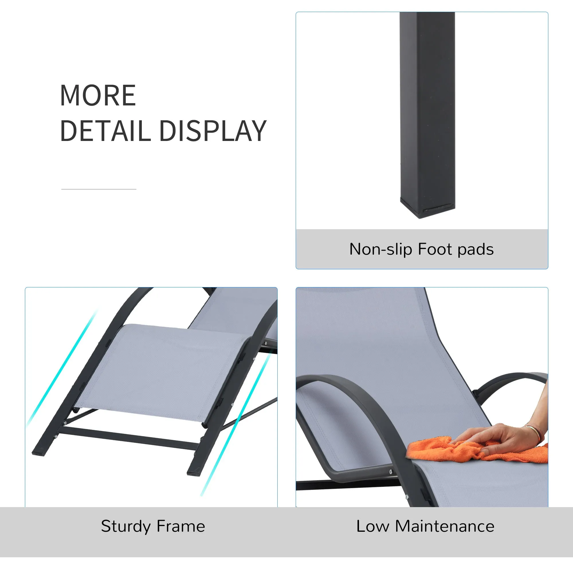 Outsunny 3 Pieces Lounge Chair Set Metal Frame Garden Outdoor Recliner Sunbathing Chair with Table